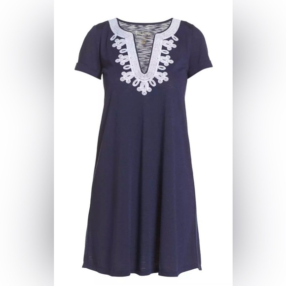 Lilly Pulitzer MAISY Swing T-Shirt Dress True Navy with White Embroidery Size S - Picture 11 of 11